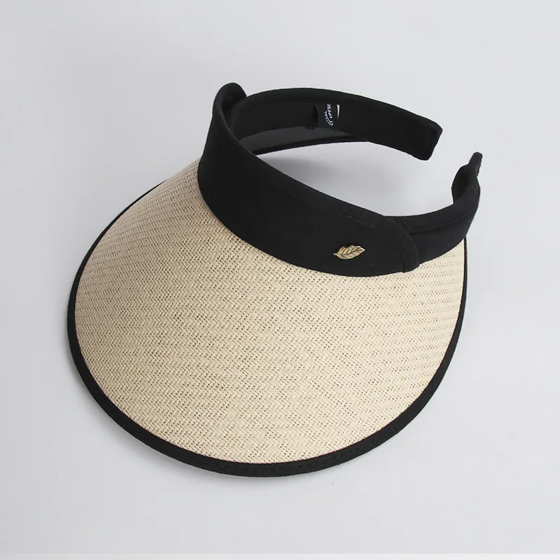 Hats for women Summer hat sun hat empty top Korean version headband black glue straw cap beach caps sunscreen panama  UTHAI S87