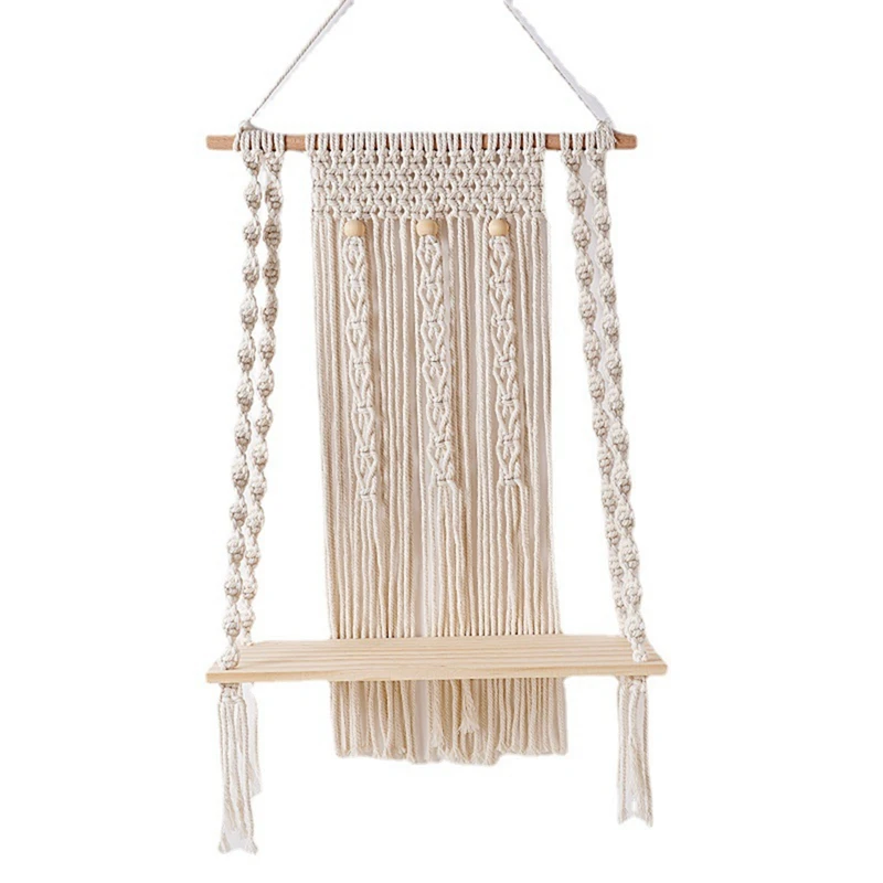 

BEAU-Boho Handmade Woven Macrame Wall Hanging Shelf Indoor Plant Rack Stand Macrame Tapestry Home Decor Ornament