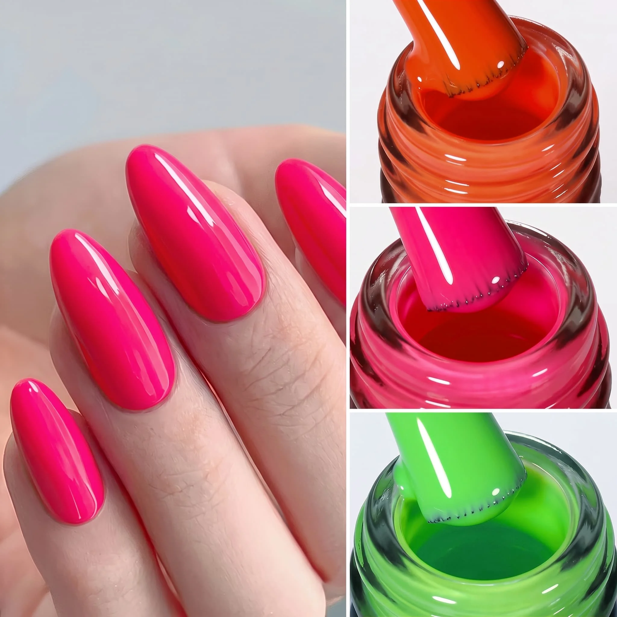 Hassleless 3-Piece Gel Nail Polish Set 15ml Fluorescent Color-Blocking Orange Rose Red Bright Green Solid Color Gel Nail Polish Removable Long-Lasting Mirror Finish Home Salon DIY Nail Art