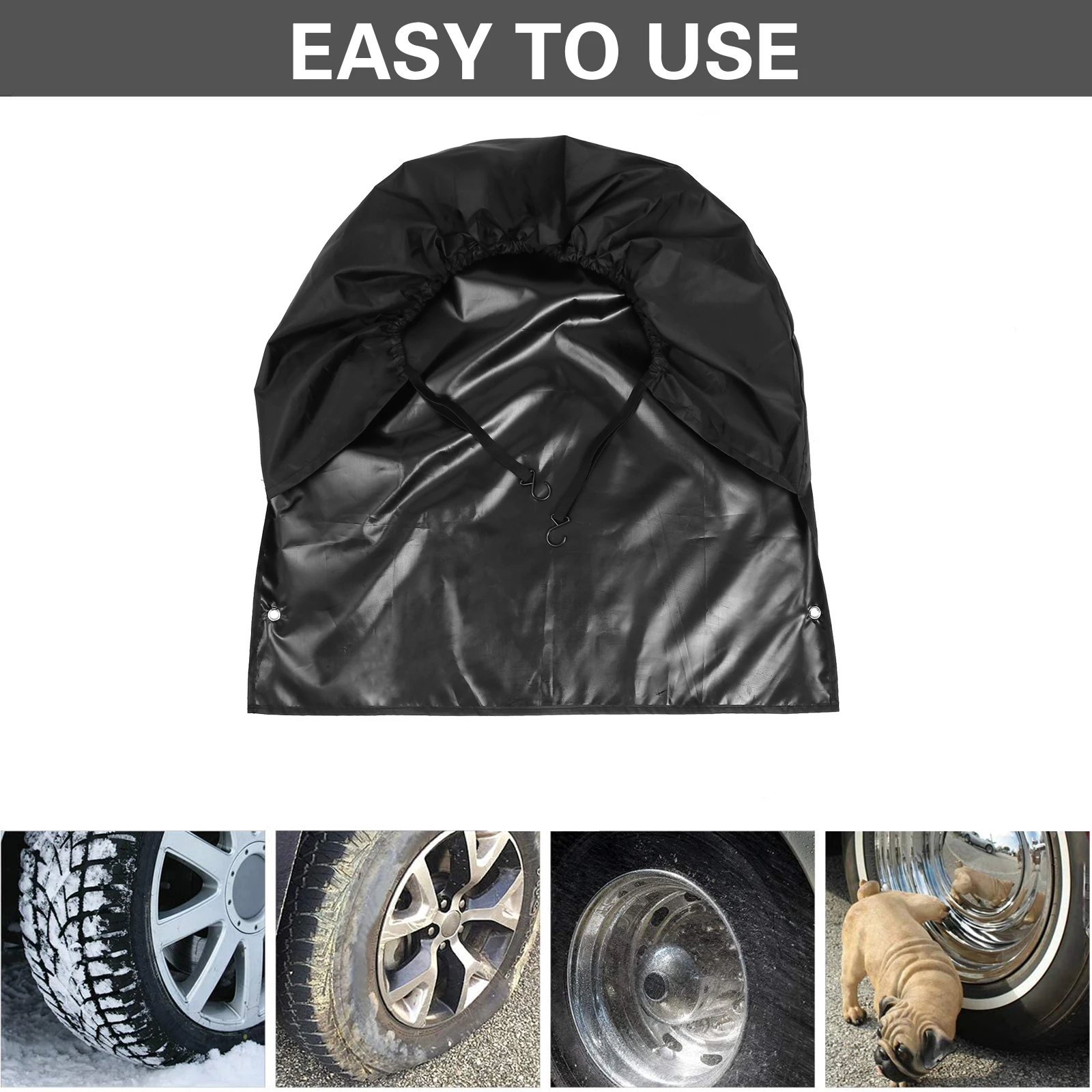 

Waterproof Car Tire Cover Black Heavy Duty Foldable Oxford Cloth Tire Protector Sun Rain Resistant Auto Supplies