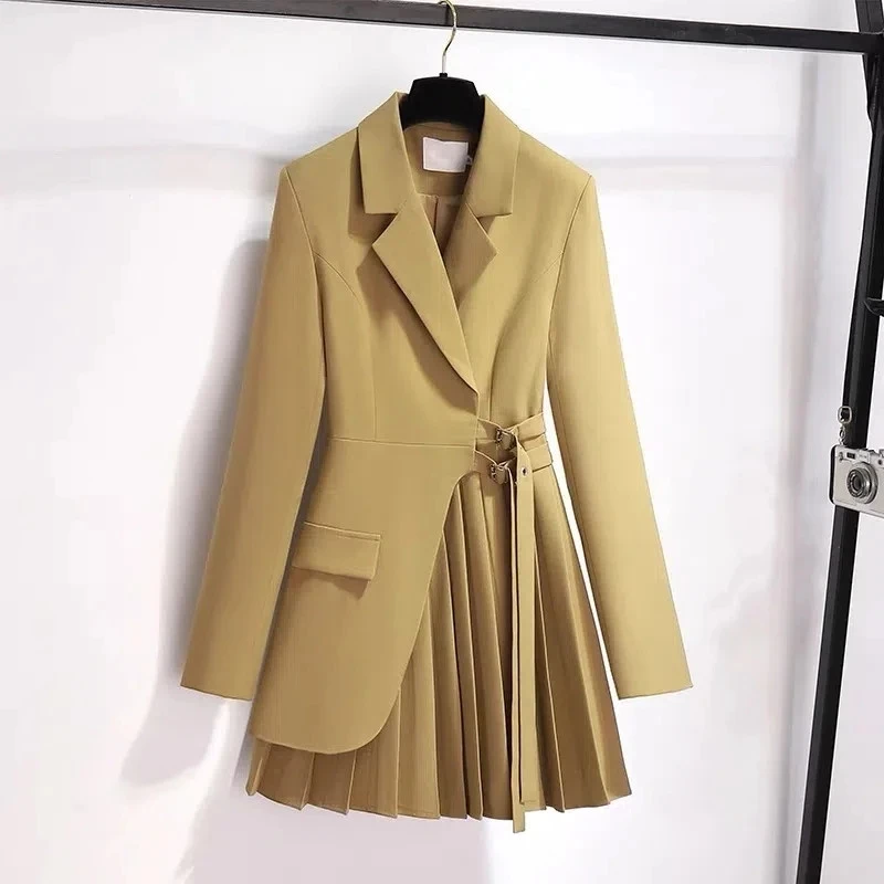 2025 neue Koreanische Nersion Mode Design Mittlere Länge Frauen Blazer Elegante Damen Anzug Jacke Frühling Herbst Dünne Klage Kleid Femal