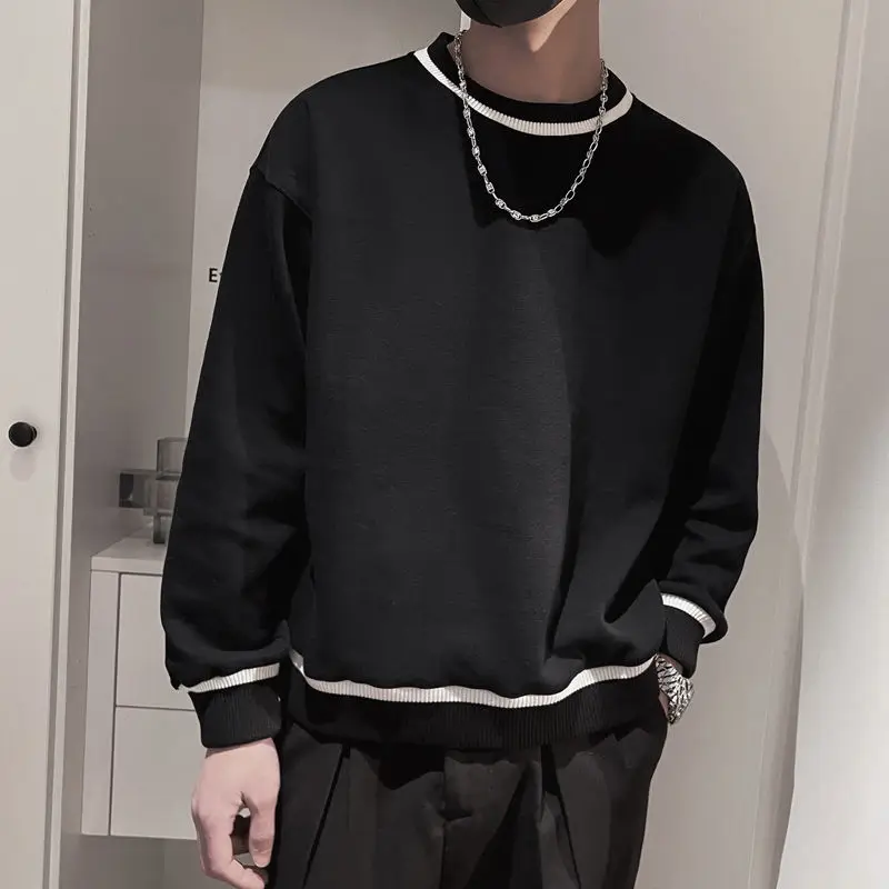 

2024 New Spring and Autumn Korean Edition Trendy Men's Round Neck Contrast Loose Relaxed Oversize Long Sleeved Sweater for Men