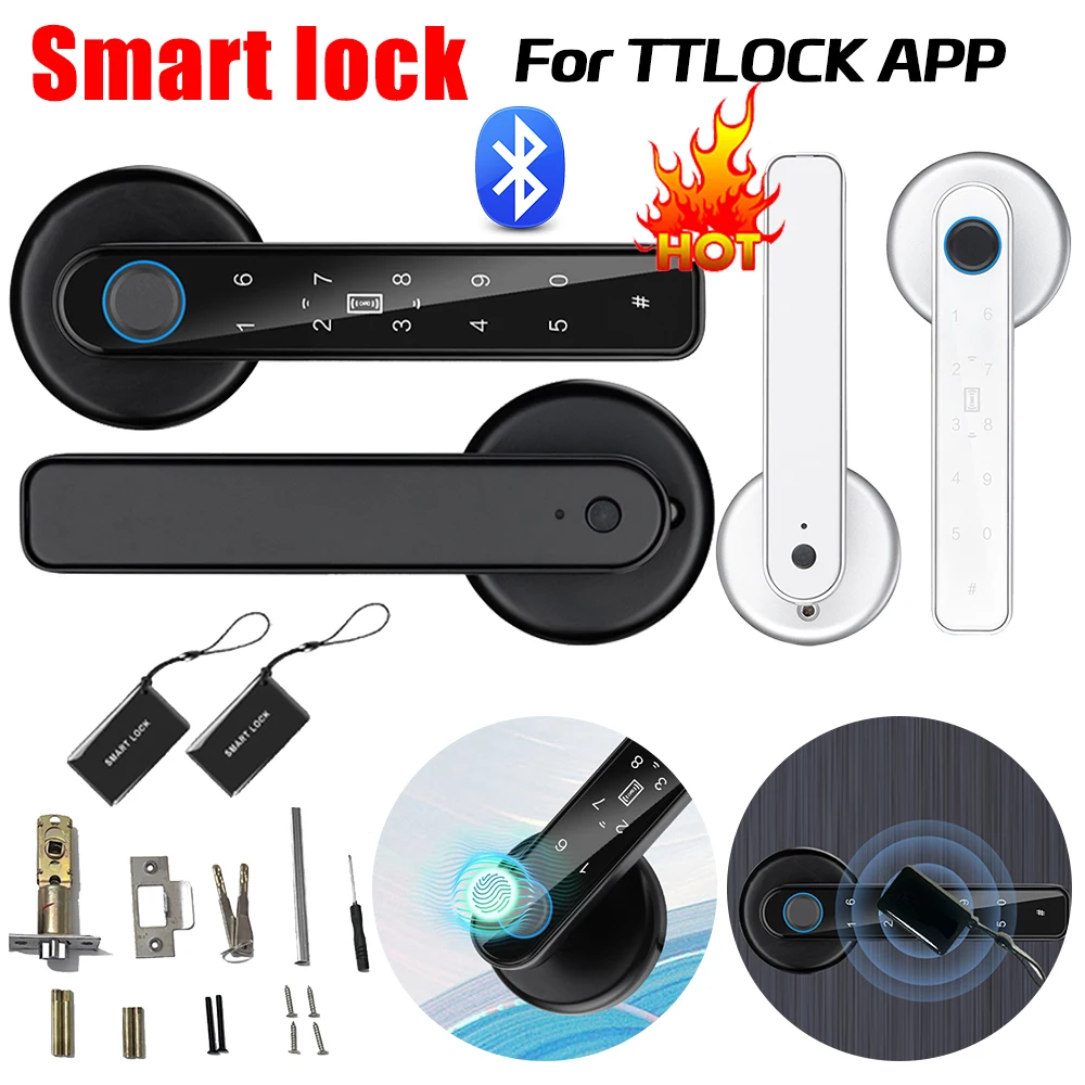 Smart Door Lock Biometric Fingerprint Password Key Unlock TTLOCK APP Control Type-C Emergency Charge for Home Office Glass Doors