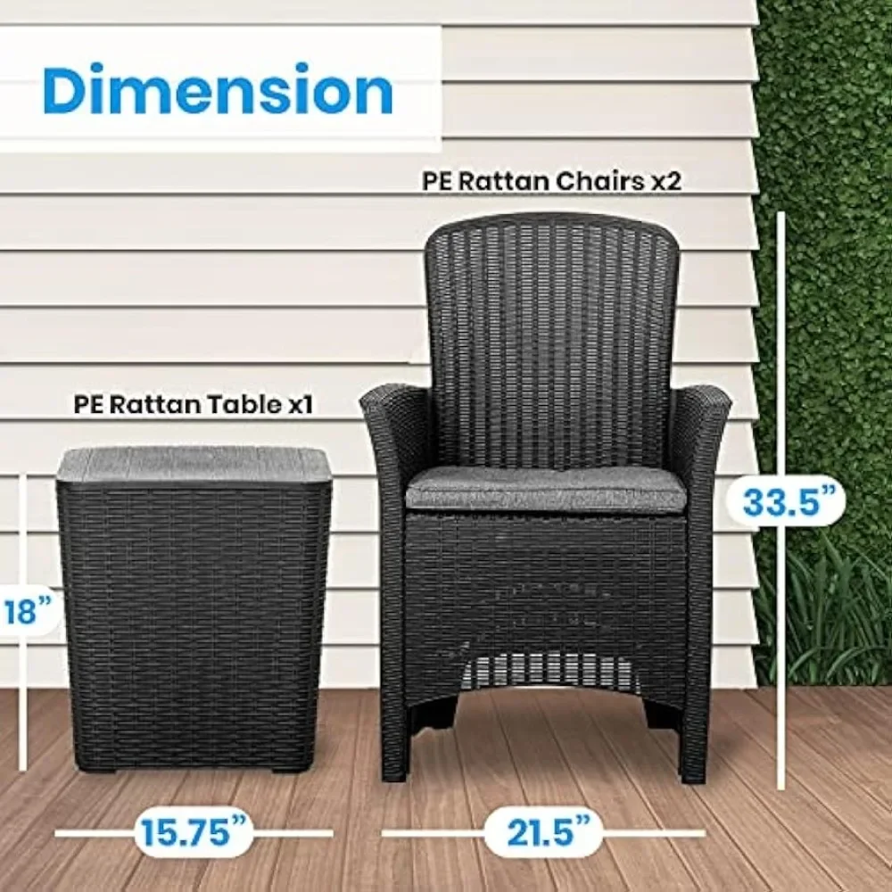 Patio Porch Furniture Sets - 3 Piece Rattan Wicker Chairs with Table, Patio Conversation Bistro Set, Outdoor Garden Furniture