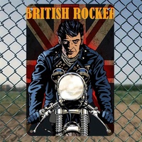British Rocker Motorcycle Metal Tin Sign, Vintage Iron Wall Art, Classic Style Home & Bar Decor, Multipurpose Hanging Pos