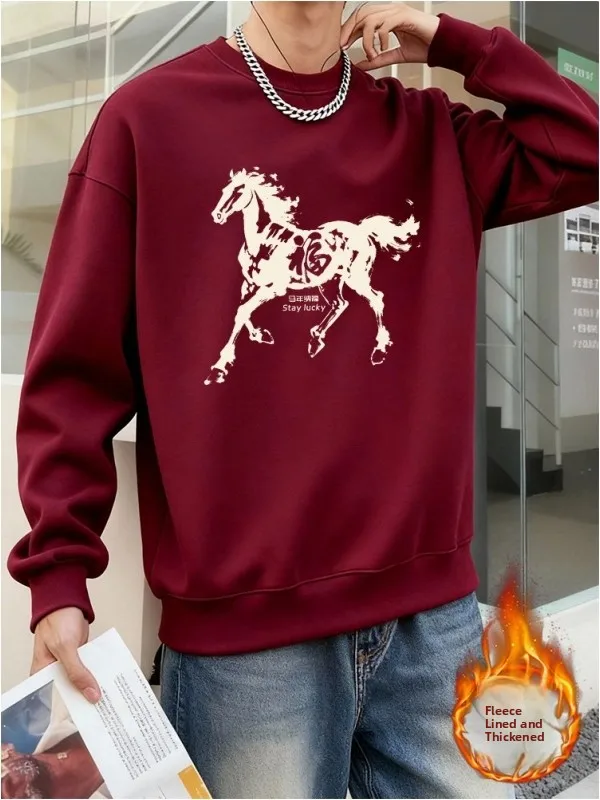 

Мужская хлопковая толстовка Luy Year, цвета красного вина, большие размеры, весна-осень, новая праздничная модель, худи из чистого хлопка для мужчин