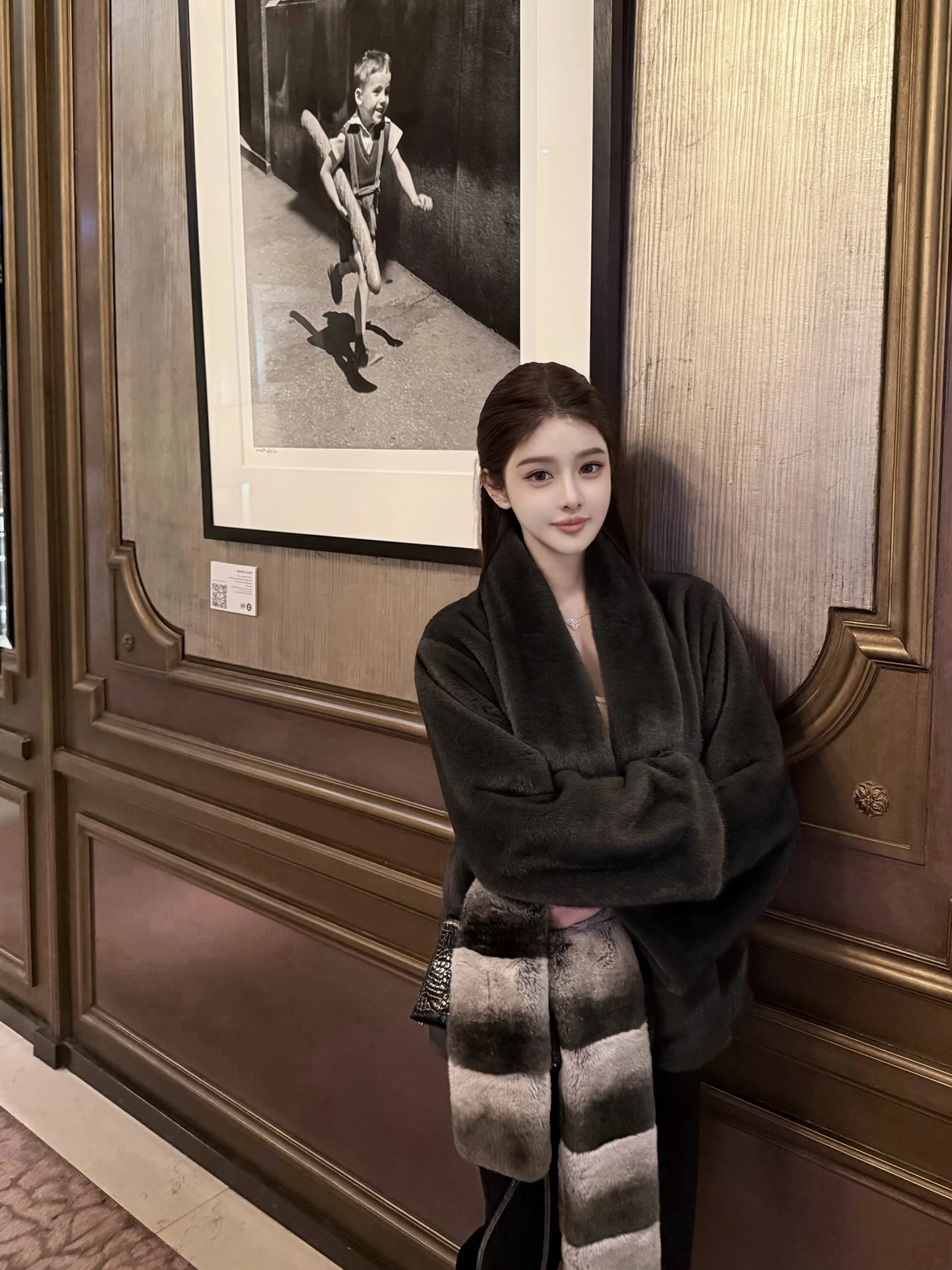 

Корейское зимнее пальто Ele Rainy Garden с меховым воротником-стойкой, экологичное, класса люкс, с длинными рукавами, женская верхняя одежда