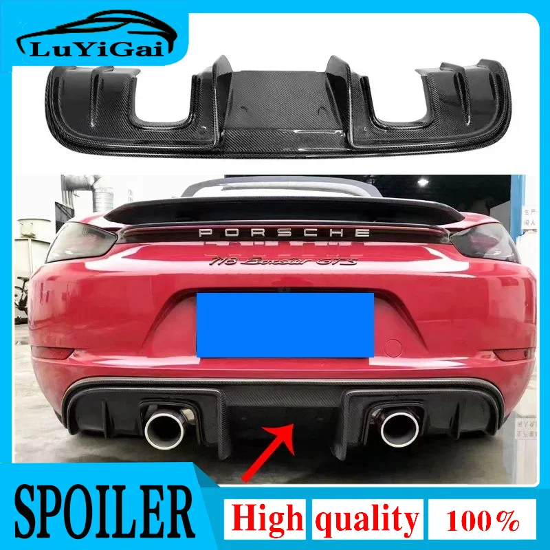 Rear Diffuser Lip Splitters Cover fit for Porsche 718 Cayman Boxster 2016-2022 Real Carbon Fiber Bumper Protector Double out FRP