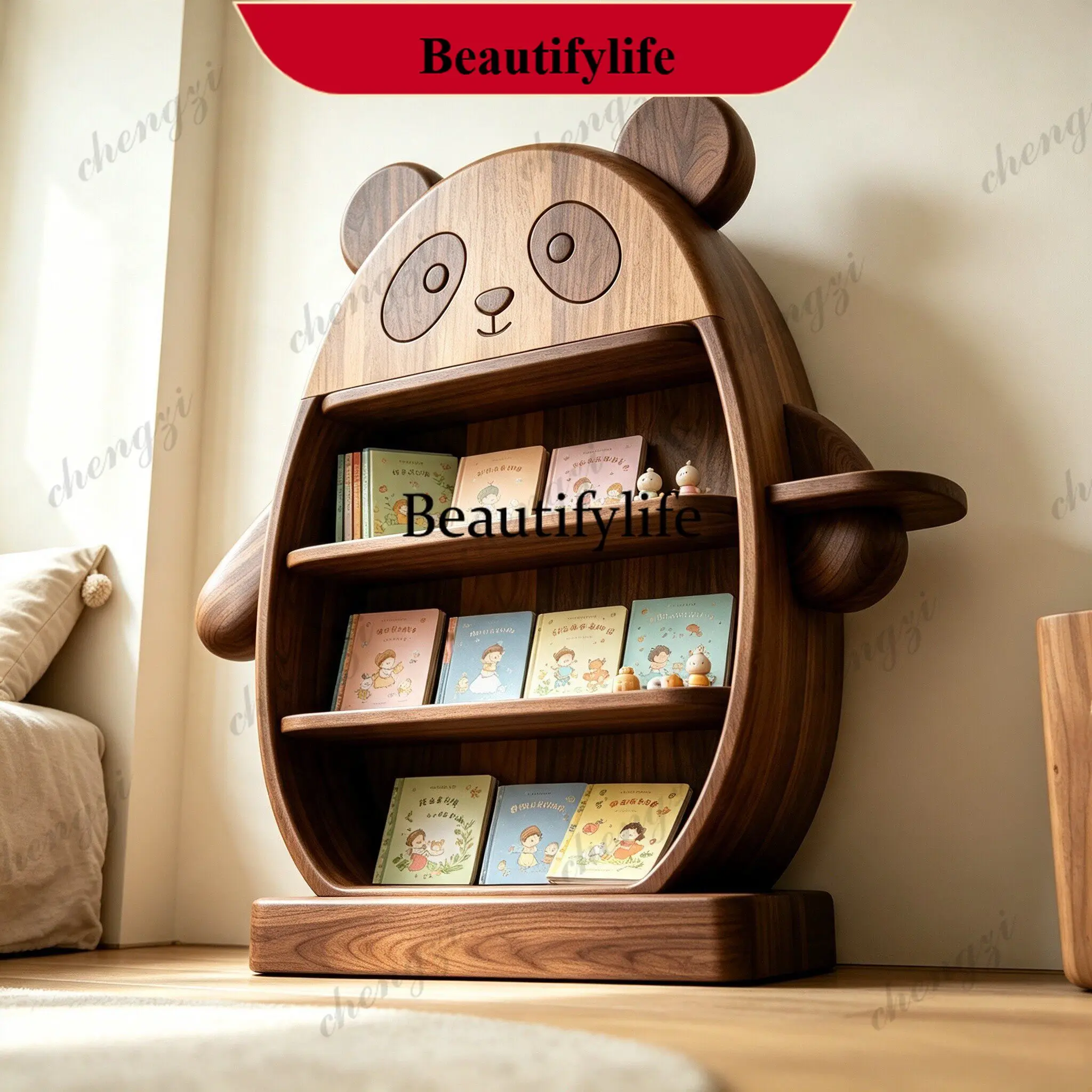 New Chinese panda bookcase modeling solid wood bookshelf creative living room study storage cabinet storage customization d178