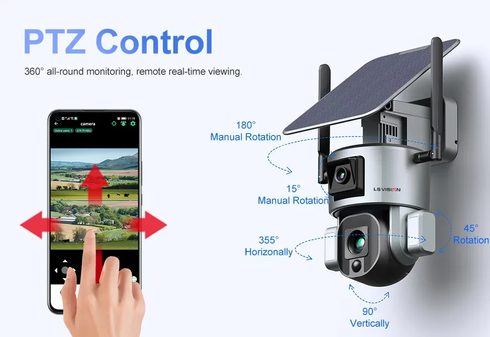 20X Zoom 4K 4G SIM Solar Camera Outdoor Wifi Surveillance Cameras 8MP Dual Scree