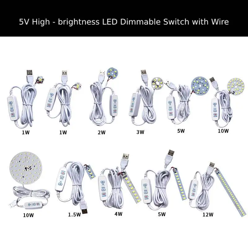 DC 5V Dimmable LED Chips 5730 SMD DIY Light Adjustable LED Bulb USB Dimmer Indoor And Outdoor Learning Working Rechargeable Lamp