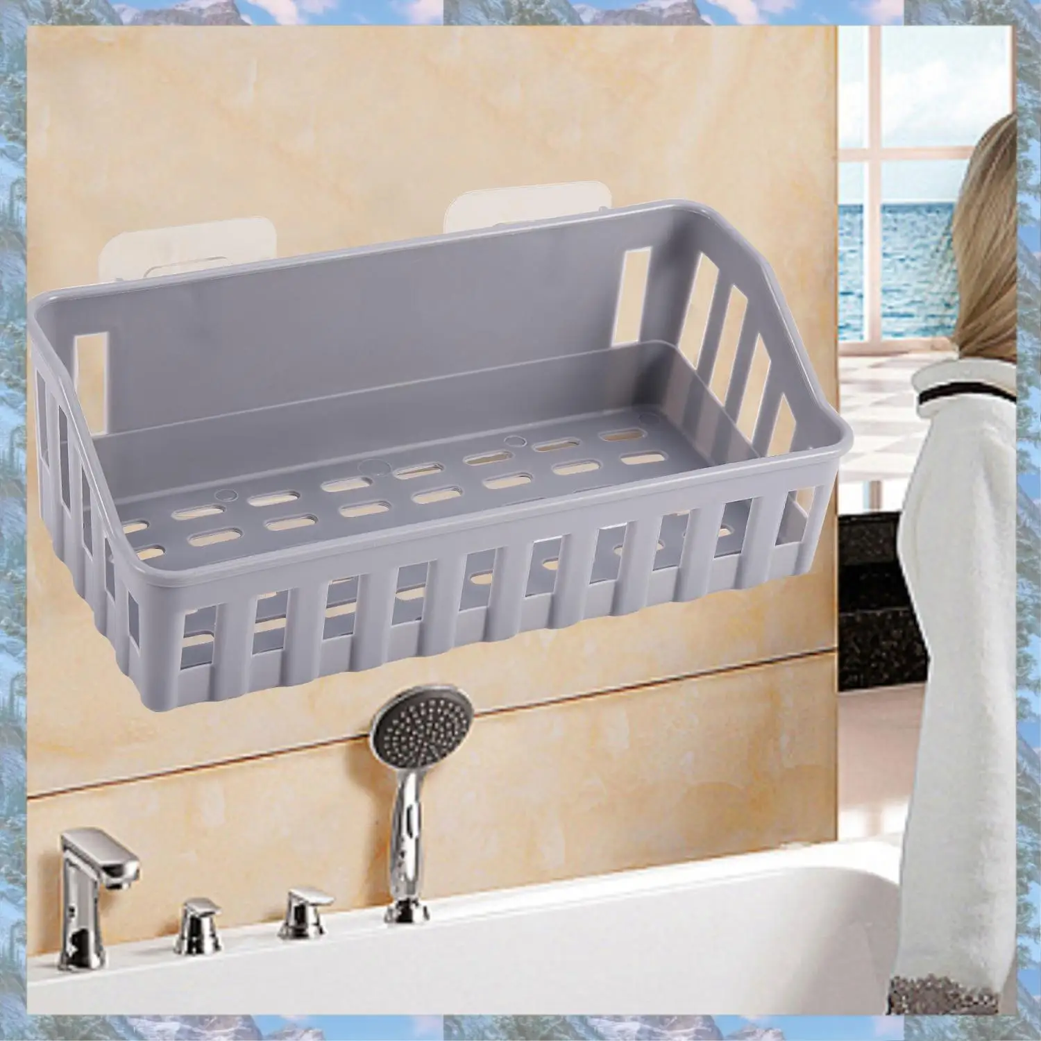 

Best Of 2025-Bathroom Shelf Wall Mounted Storage Basket Punch Free Storage Rack Shower Organizer Kitchen Storage Holder