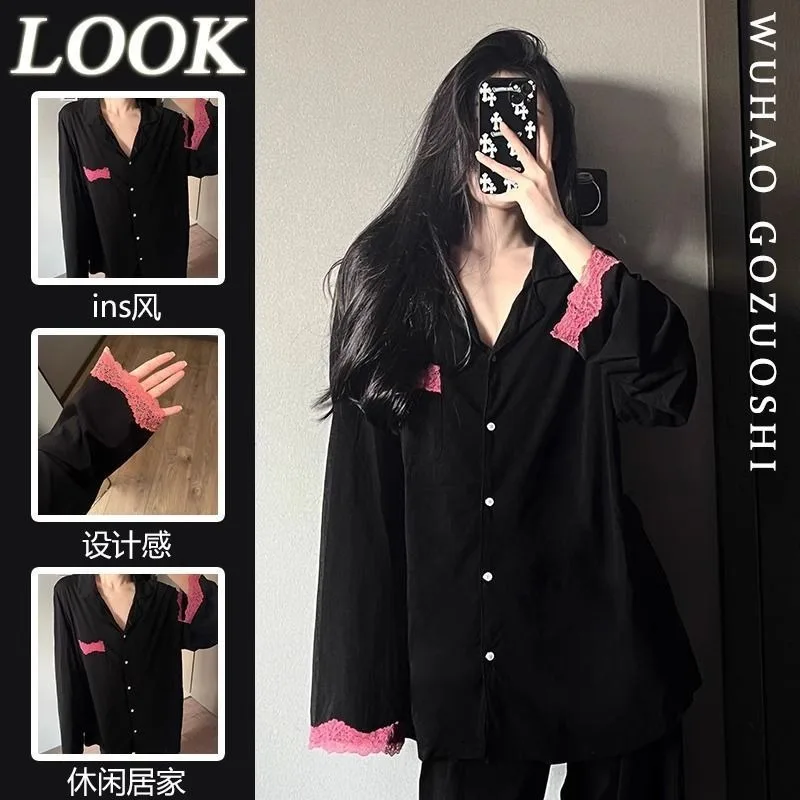 Ins Wind Day Sweet Girl Pajamas Women Spring  Autumn New Long Sleeves and Trousers Dormitory Home Dress Set To Wear Sleepwear
