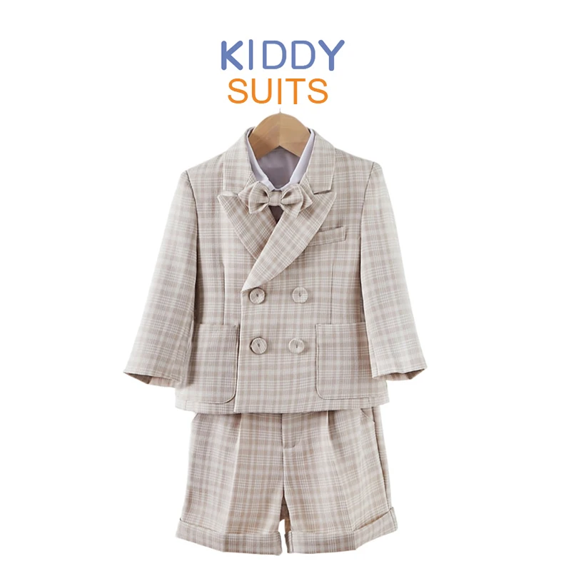 

Baptism Suit for Baby Boy Khaki plaid Formal Jacket Infant Gentleman Clothing Set Outfit Wedding 1st Birthday Party Dress Suit