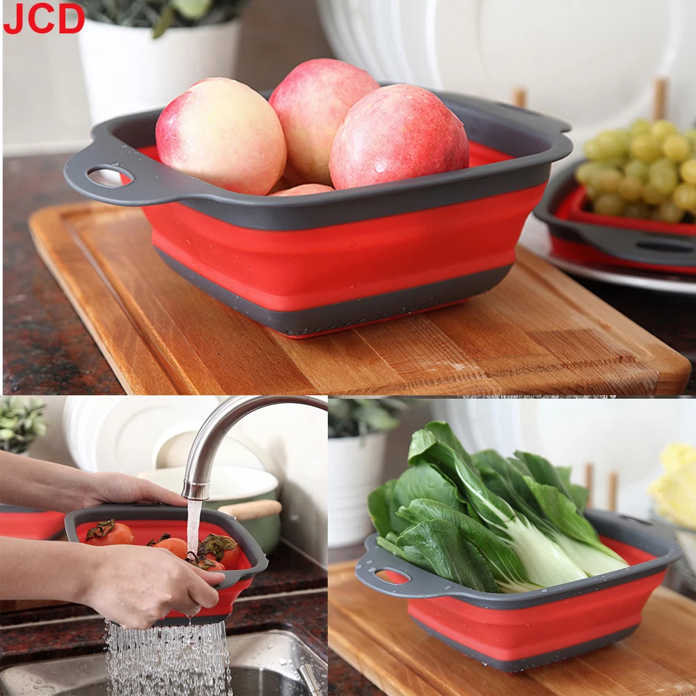 Silicone Folding Drain Basket Fruit Vegetable Washing Basket Kitchen Storage Tool Foldable Strainer Colander Collapsible Drainer