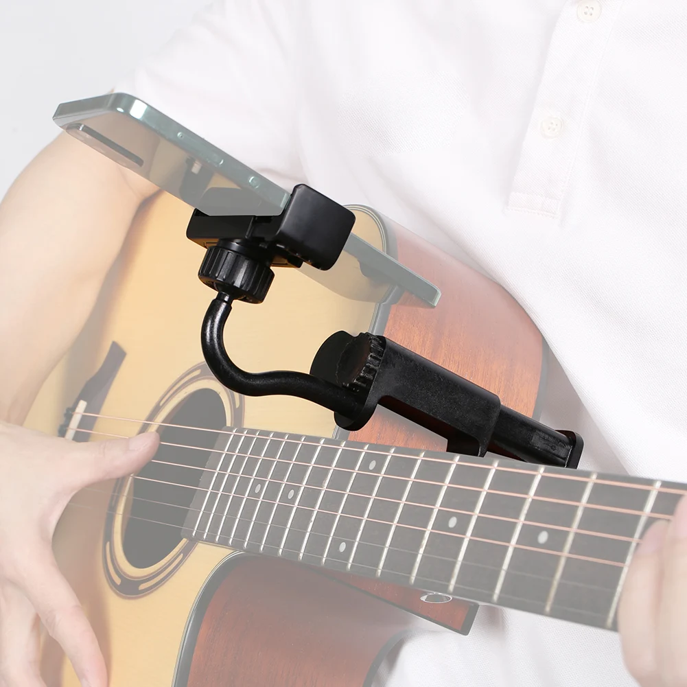 Guitar Phone Holder 360° Rotating Cell Phone Musical Stand Hand-Free Adjustable Phone Mount for Guitars/Ukulele Recording Stream