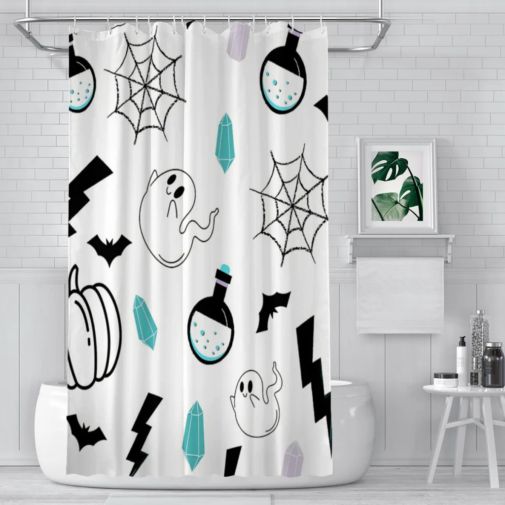 Ghost Pumpkin Shower Curtains Halloween Waterproof Fabric Funny Bathroom Decor with Hooks Home Accessories