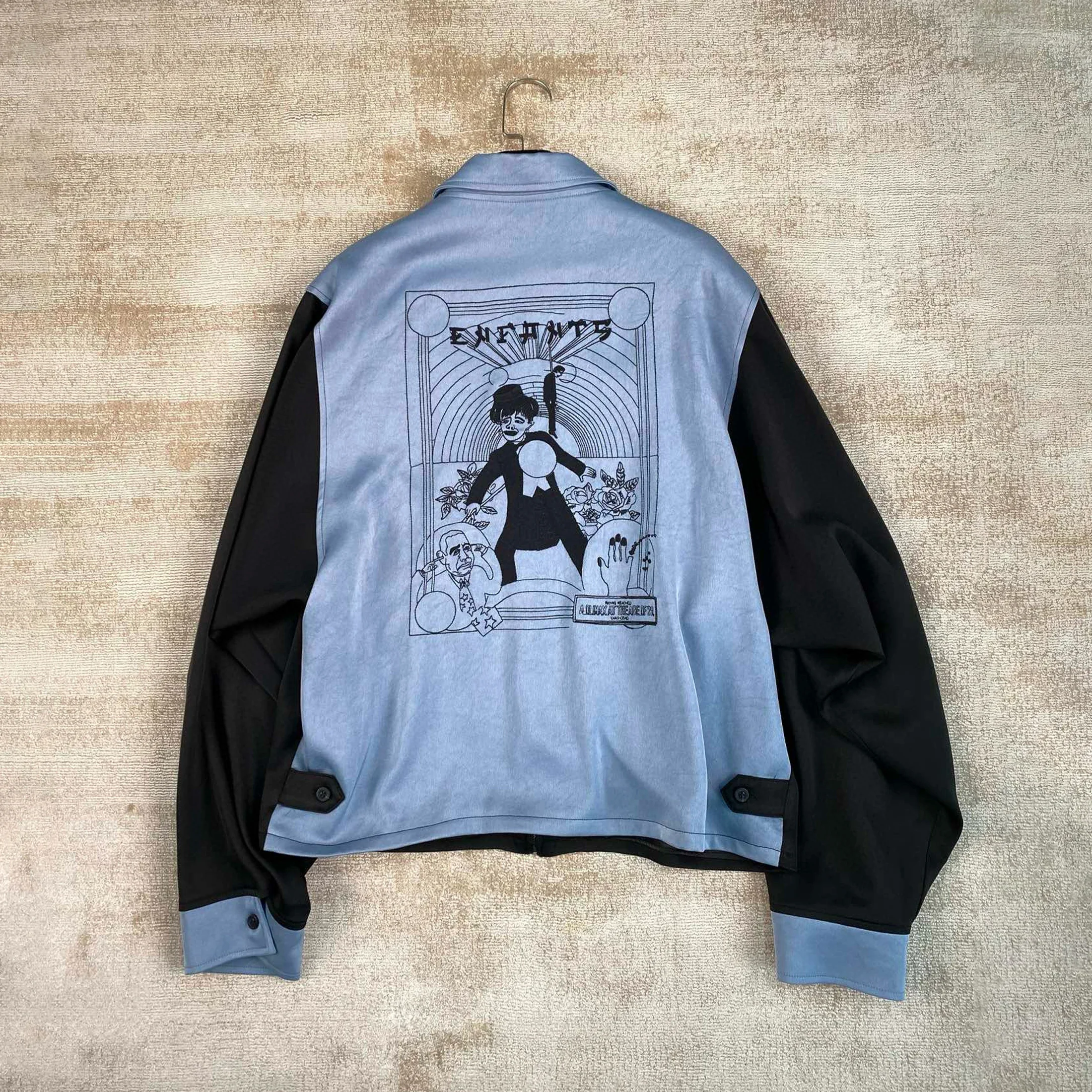 

Мужская весенне-осенняя модная цветная блокирующая молния с длинным рукавом отворот узор вышивка шелковая куртка Ngvp # nigo7847