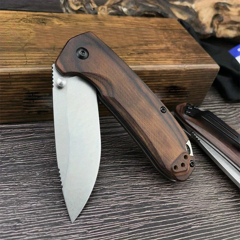 BM15031 Wooden handle picnic camping knife Outdoor EDC tool Folding pocket knife Tactical hunting folding self-defense knife