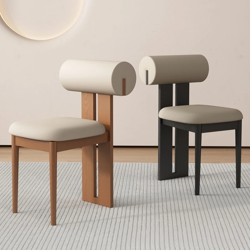 Modern Simple Solid Wood Dining Chair for Middle-aged Cylindrical Soft Backrest Household Hotel Table Chair