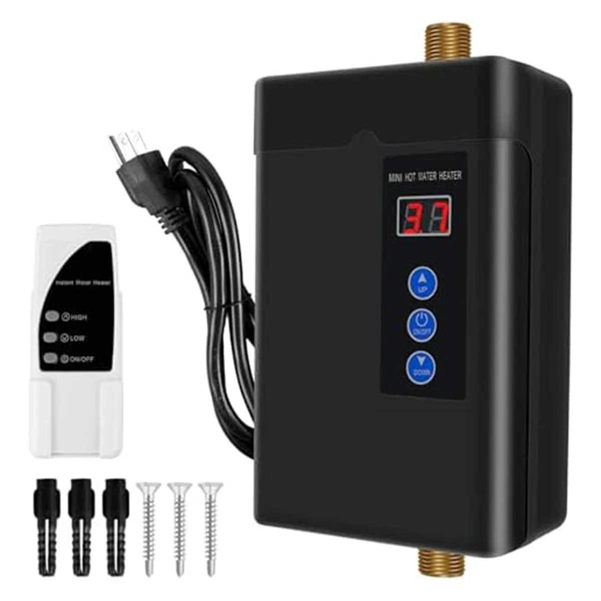 Tankless Water Heater Electric, 3000W 110V Instant Hot Water Heater with Remote Control Digital Display Black US Plug