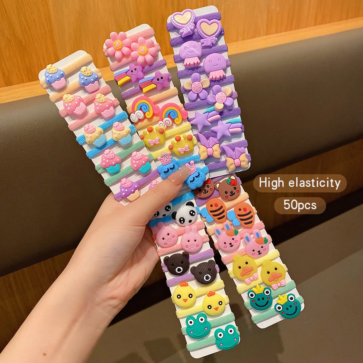 

50 красочных стилей случайных мультяшных милых резинок, подходящих для ежедневного использования, резинки для волос