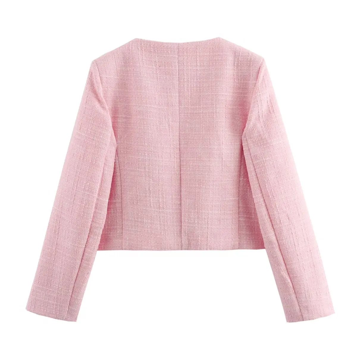 Tangada Women 2024 Fashion Pink Tweed Crop Blazer Coat Vintage Long Sleeve Female Outerwear QD0123