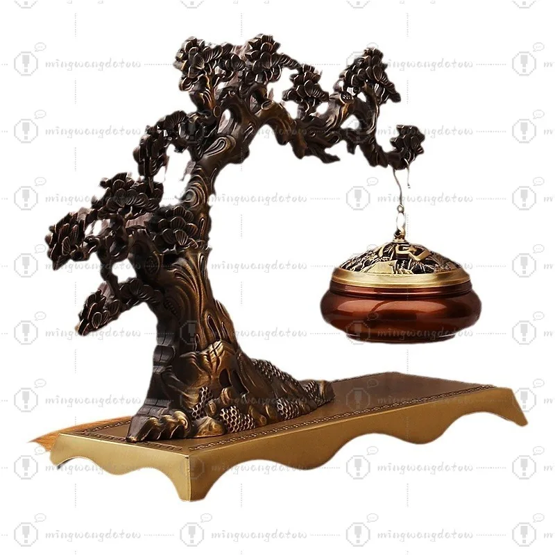 Brass Hanging Censer Simulated Pine Tree Pattern Chinese Style Desktop Metal Craft Home Interior Decor