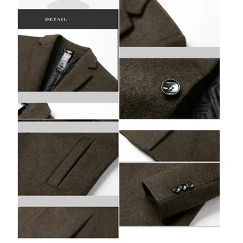 BROWON Men's Long Woolen Business Casual Trench Coat 5 BROWON Brand Trench Coat Men Autumn and Winter New Solid Color Long Woolen Coat for Men Business Casual Windbreaker Men Clothing 5
