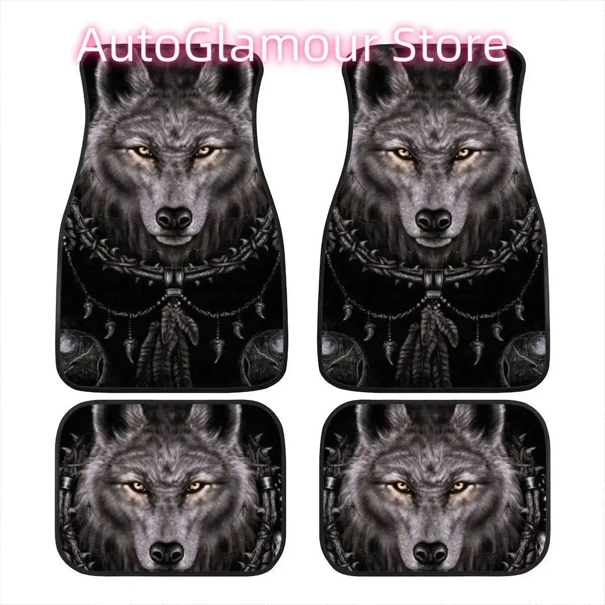Cool Tribal Wolf Dream Catcher Dark Print Decor Carpet Car Floor Mats Set of 4 Pieces Universal Fit for Auto Vehicle Fron