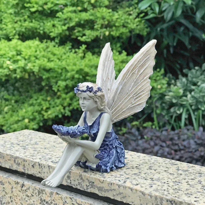 European Style Angel Girl Bird Feeder Sunflower Flower Fairy Garden Standing Craft Ornaments Exquisite Resin Lawn Decoration