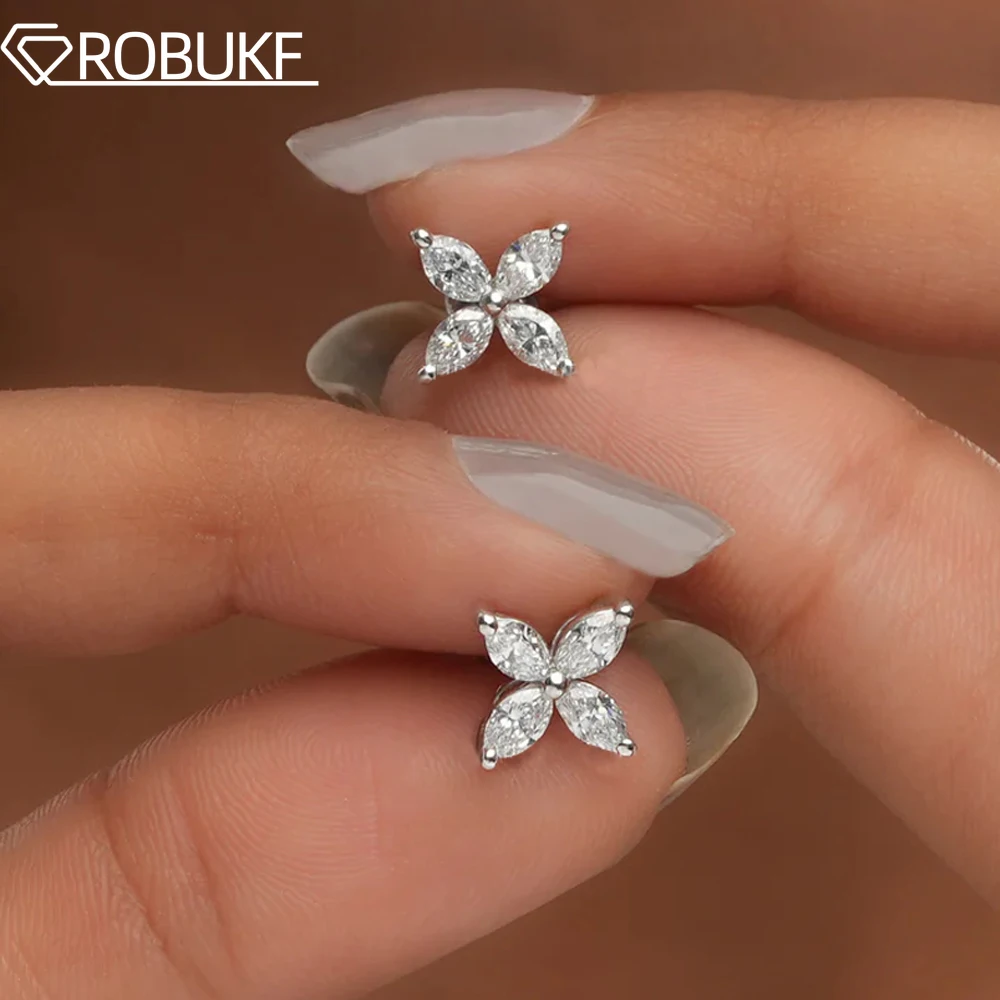 Kolczyki sztyfty 2.4cttw All Moissanite dla kobiet Marquise Cut Flower Diamond 925 Sterling Silver Biżuteria ślubna z certyfikatami