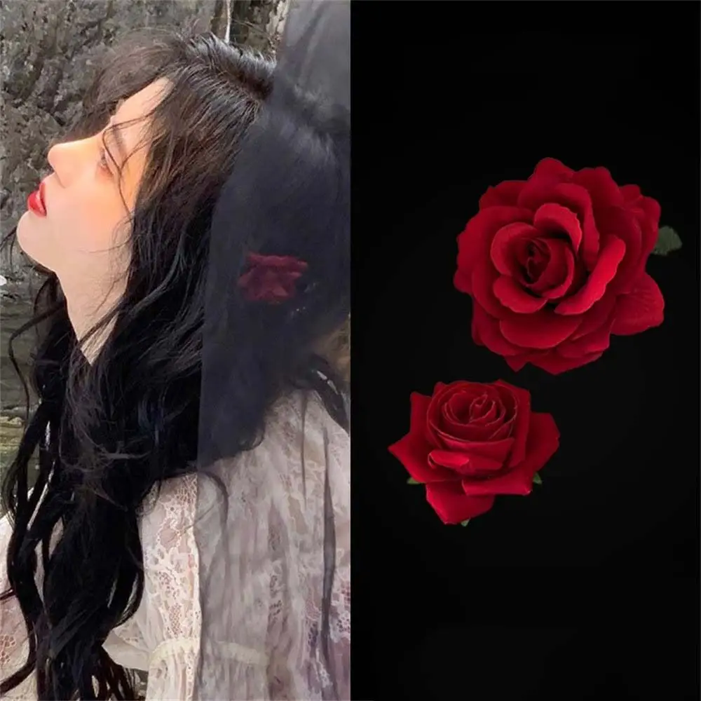 

Retro Cloth Flower Hair Clip Seaside Vacation Headwear Hair Accessories Rose Flower Hairpin Pink Red Girl Hair Clip Seaside