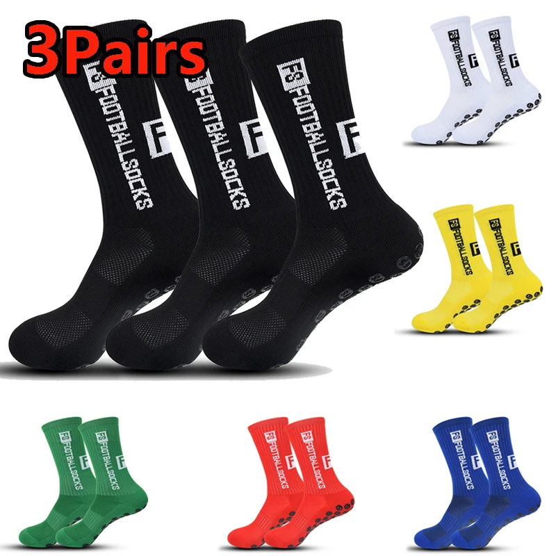 

3 Pairs Anti-Slip Football Socks Men Mid Calf Tape Design Sport Soccer Bottom Thick Towel Outdoor Silicone Socks