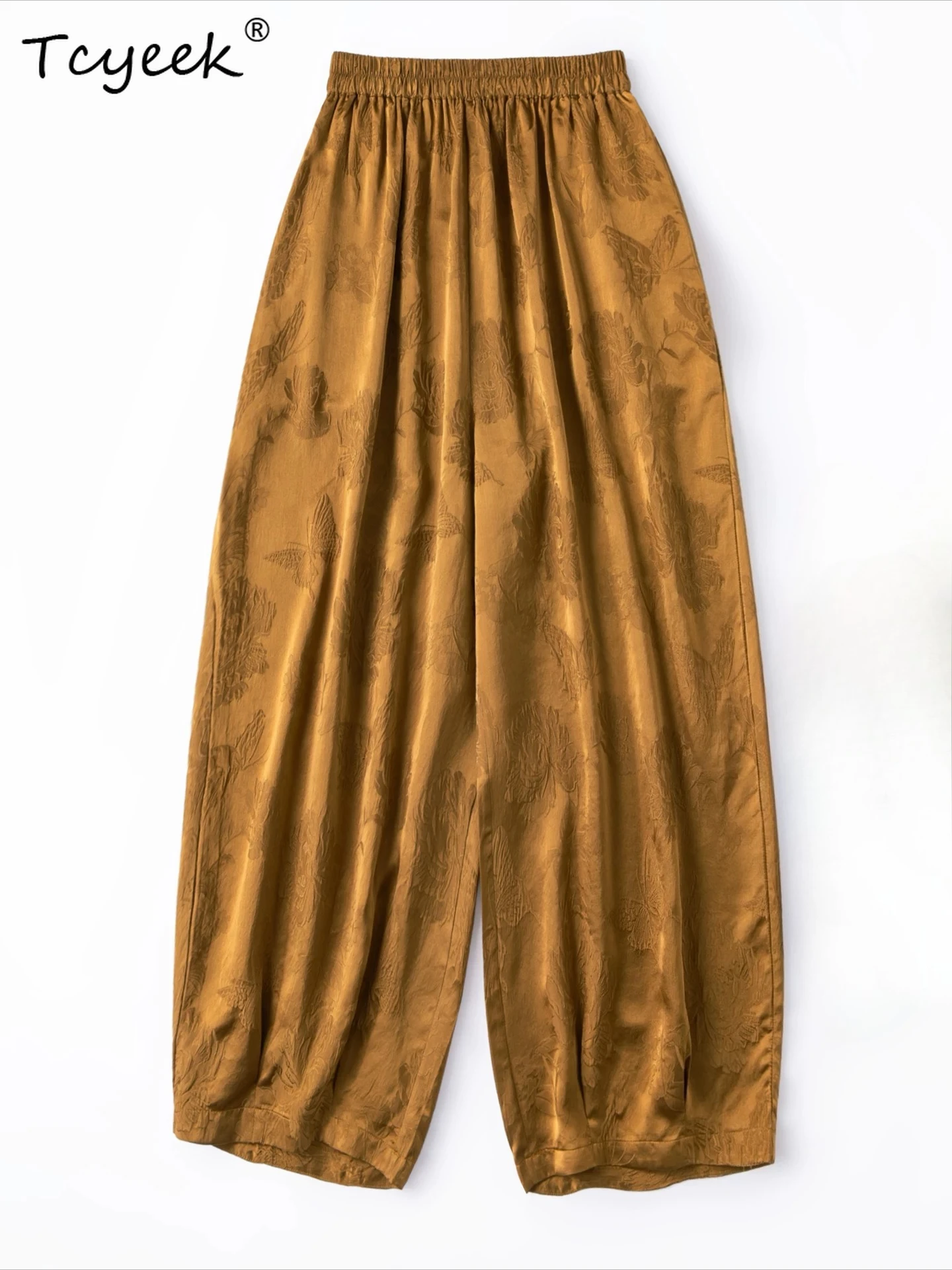 

Tcyeek 100% Mulberry Silk Pants for Women Casual Bloomers Elastic Waist Woman Trousers Summer Clothes Streetwear Брюки Женские