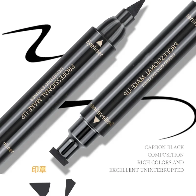 ختم كحل مجنح مزدوج الأطراف (2 في 1) |   أسود مقاوم للماء طويل الأمد |   أداة مكياج العيون المقاومة للتلطخ