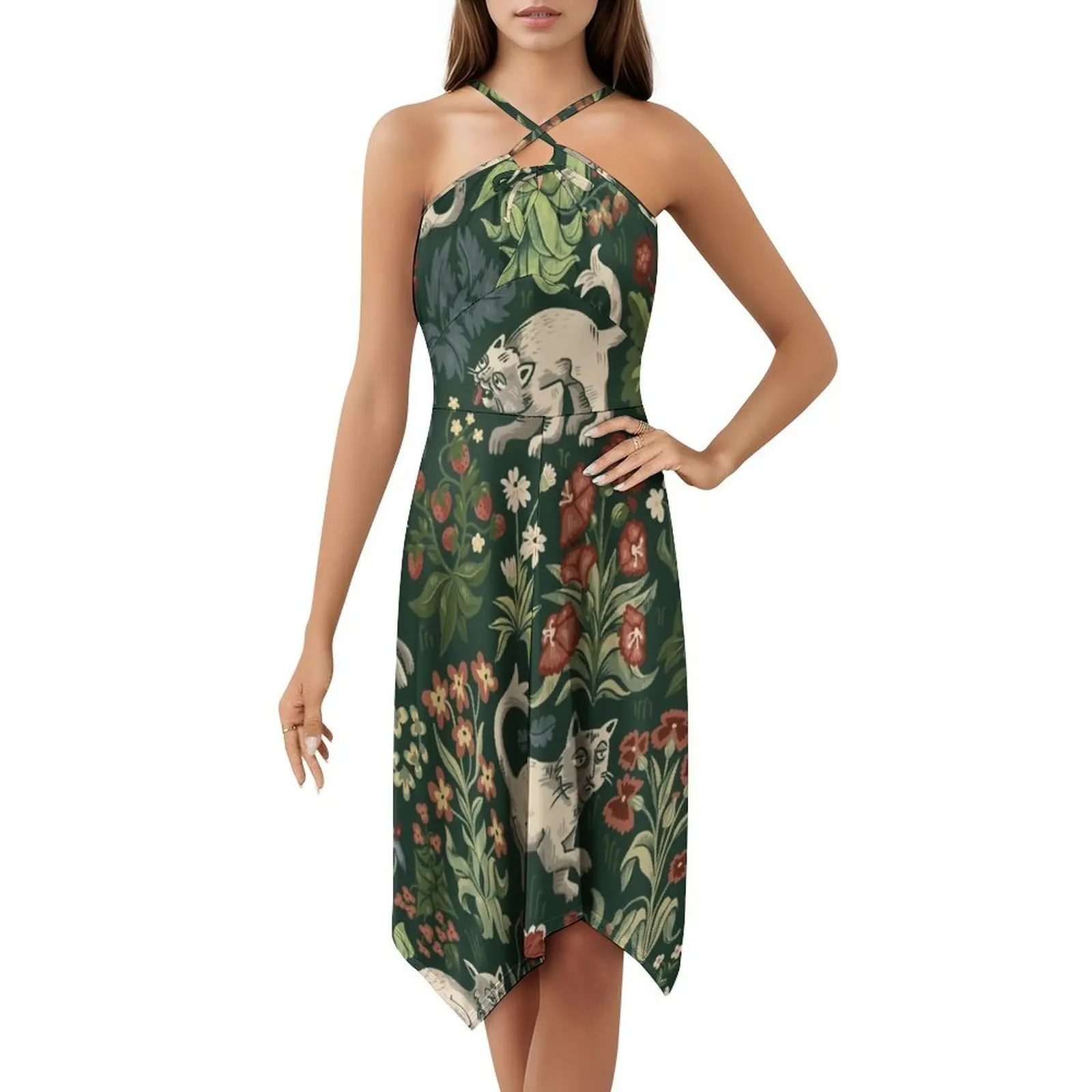 القطط القرون الوسطى القبيحة Millefleur المرأة الهيب هوب الشارع الشهير فستان الجرافيك طباعة ملابس للنادي الحفلات القطط غريب القبيح كذبة أبريل ميل #5