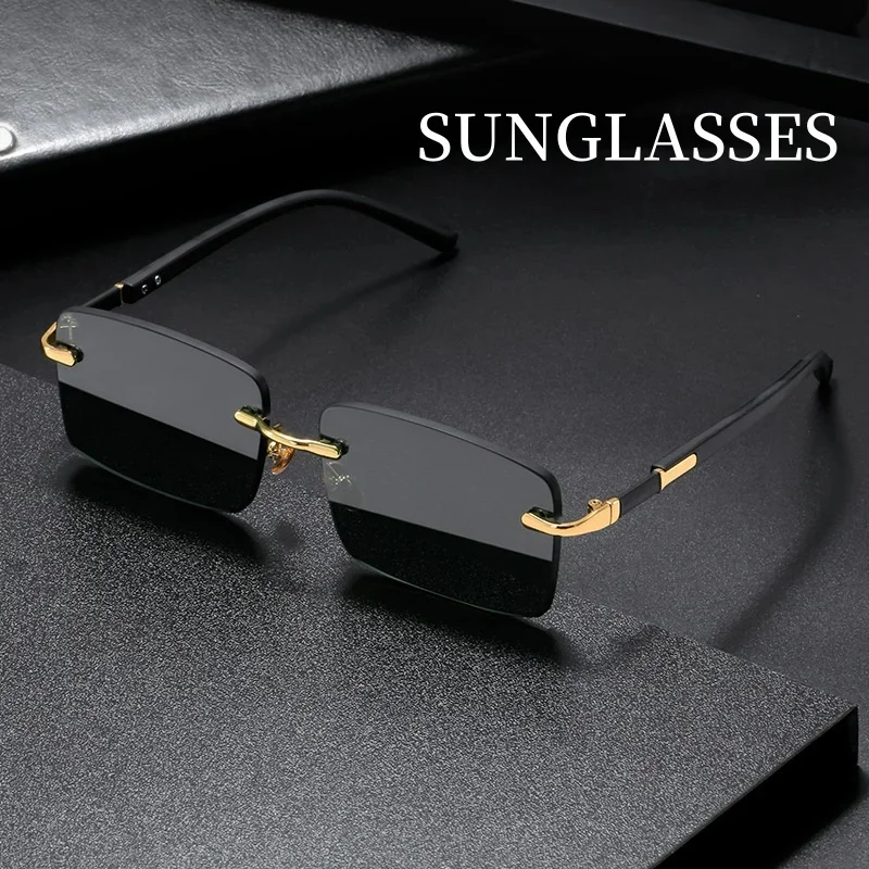 Fashion Rectangle Sunglasses Men Ladies Blue Light Blocking Eye Protection Eyewear Rimless Square Frame Sun Glasses Retro Goggle view 3
