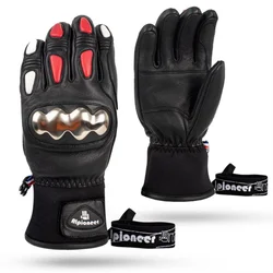 Guantes de esquí térmicos profesionales para hombres y mujeres, guantes de nieve cálidos de cuero para esquiar, Snowboard, Manoplas de moto de nieve impermeables, Invierno