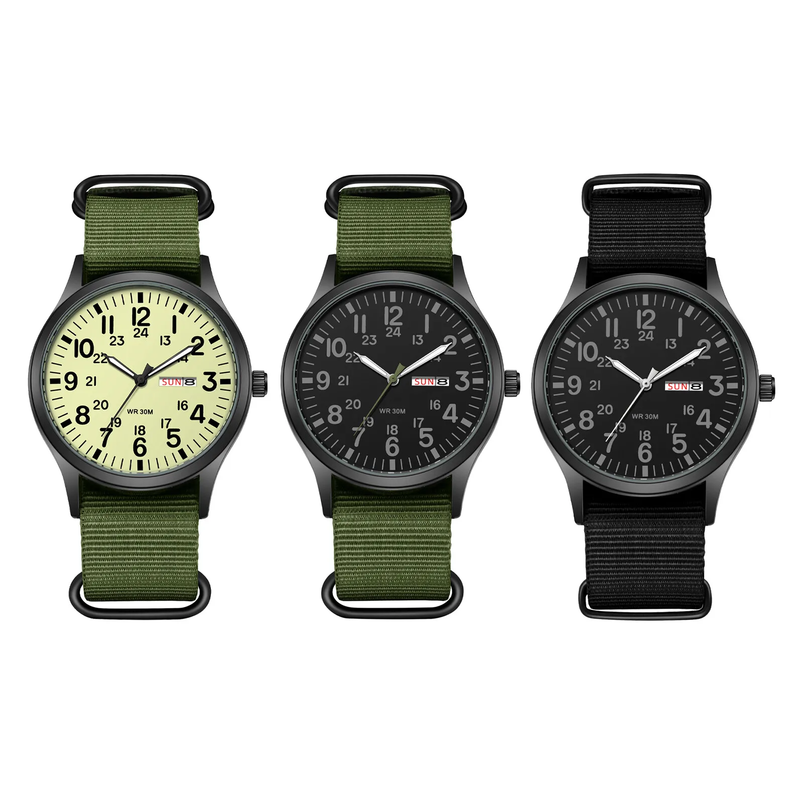 JEWELRYWE Montre-bracelet tactique militaire pour homme, bracelet en nylon, quartz, date, cadran lumineux 24 heures