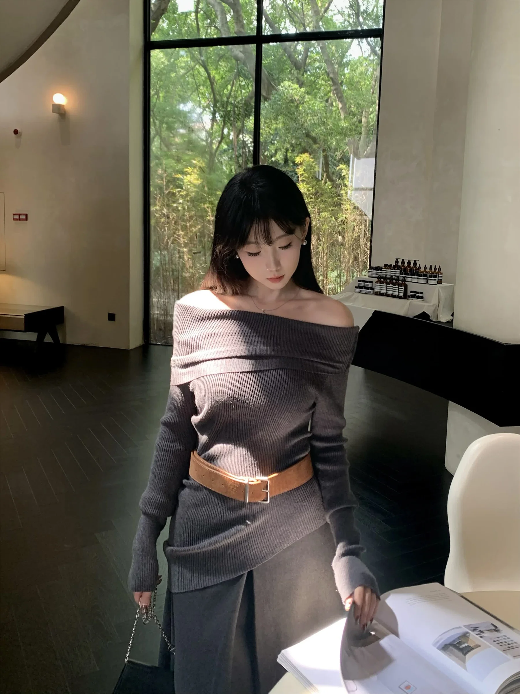 

Женский свитер WAYMODE Cloud Mist: новинка весны, с поясом, на одно плечо, двусторонний, для ношения как нижний слой, топ-боди