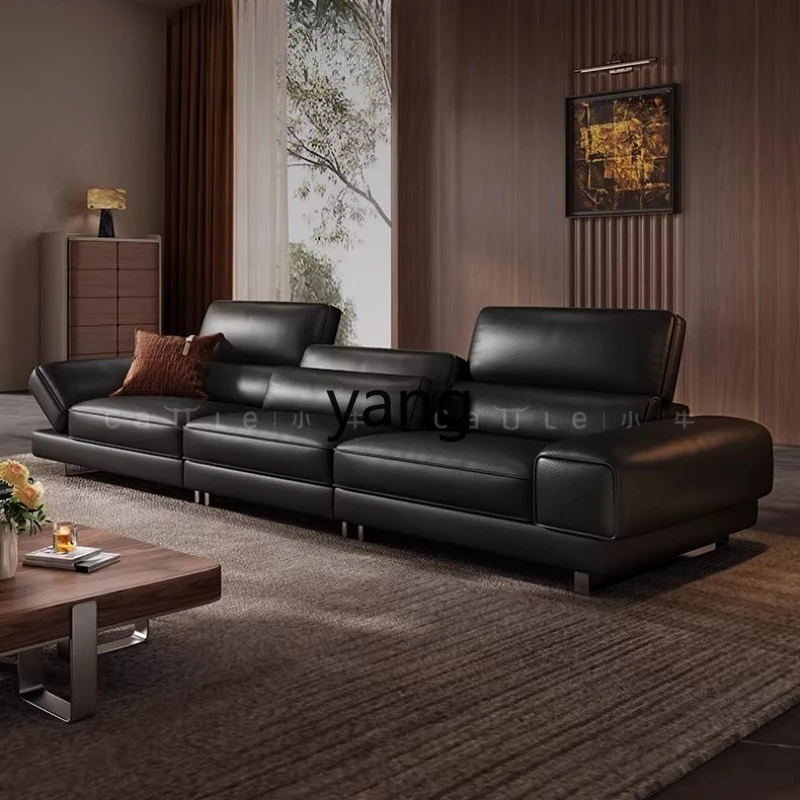 LTT All Blue Top Layer Cowhide Leather Sofa Large Flat Black Italian Sofa
