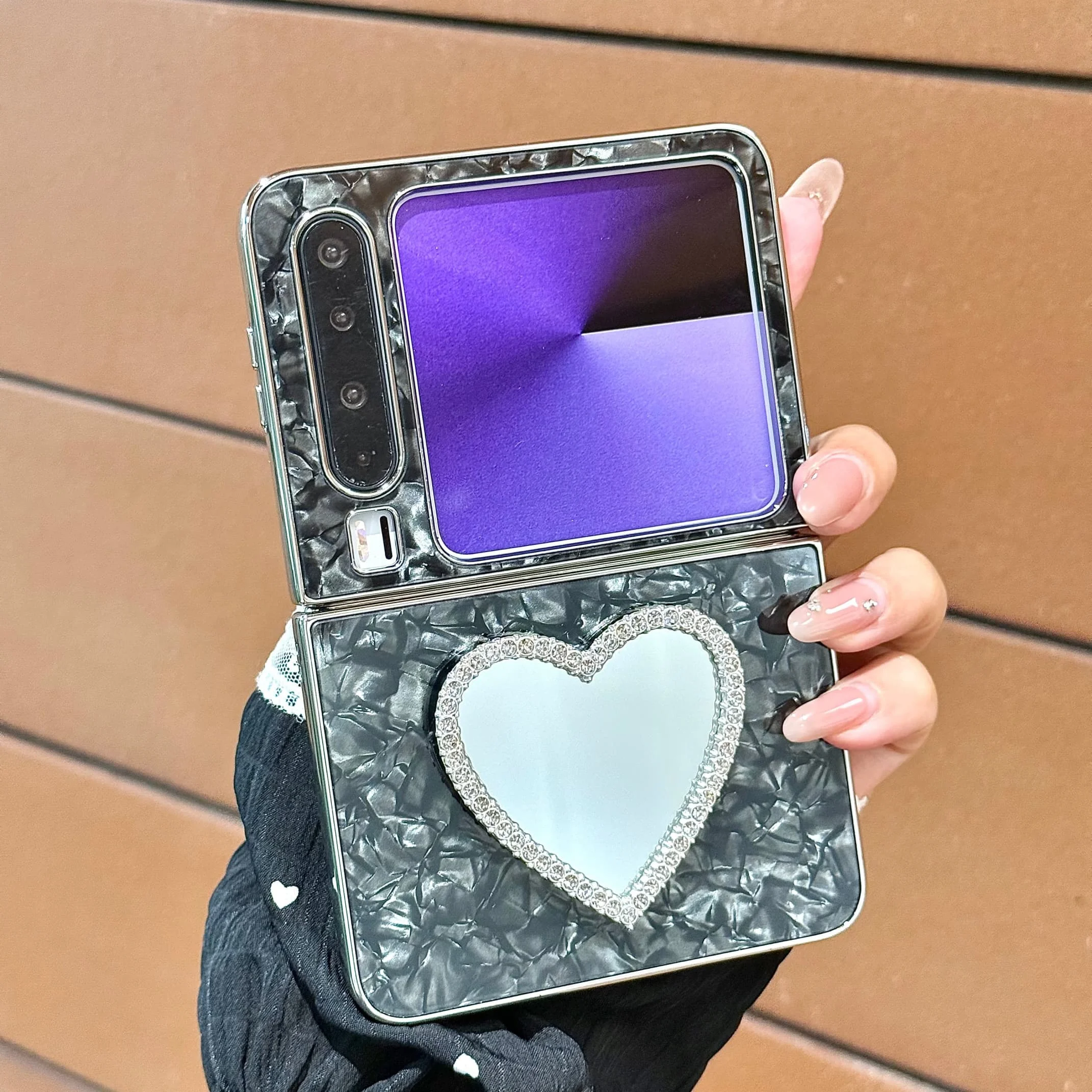 الغطاء الخلفي لهواوي بورا X حافظة شل الحب مرآة معصمه سوار سلسلة الصلب PC حافظة هاتف مقاومة للصدمات