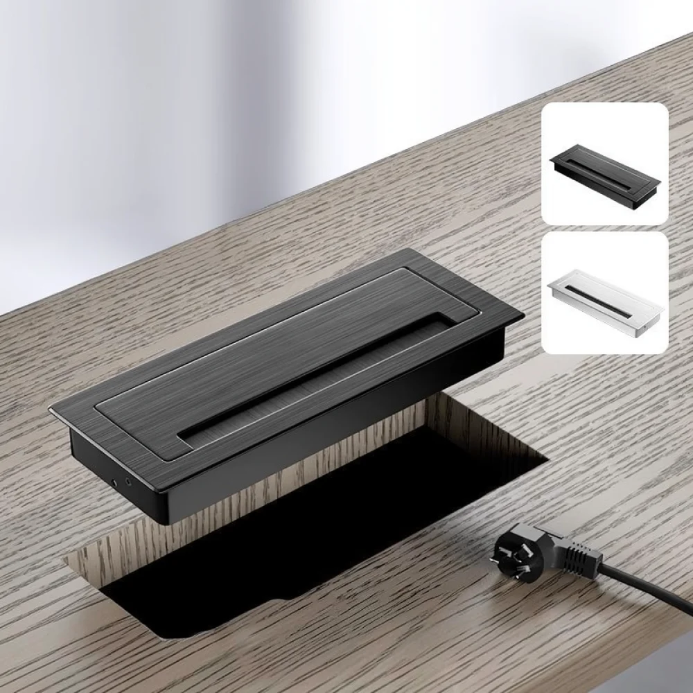 Aluminum Desktop Cable Management Box Soft Close Wire Organizer Rectangular Cord Grommet For Office Meeting Table Decor