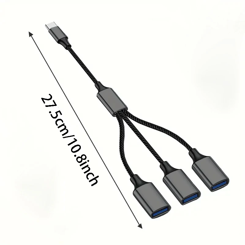 USB Splitter Cable 1 in 3 Out, USB-A Expansion Hub, Multi USB Port Expansion Converter for Car, Laptop, PC/Computer, Keyboard/Mo