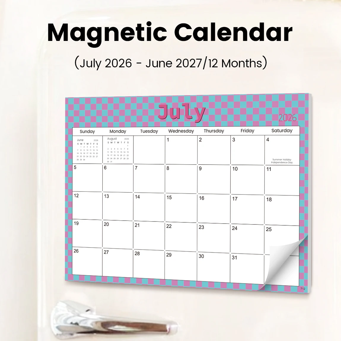Calendrier magnétique pour réfrigérateur 2026.7-2027.6, planificateur sur 12 mois, calendrier mural effaçable à sec, organisateur de cuisine coloré