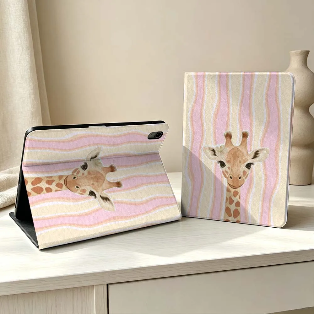 Striped Giraffe For iPad Pro Air mini 7 6 5 4 3 2 1 M5 M4 M3 11th 10th A17 Pro A16 A14 Soft Pen Tray Tablet Case