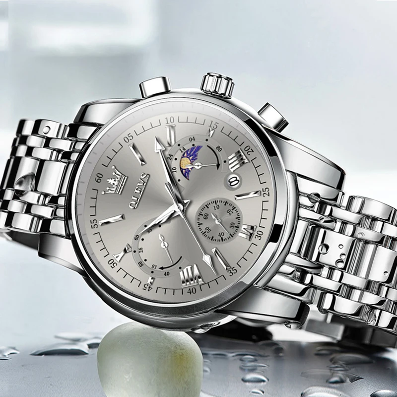 OLEVS 2895 ساعات كوارتز للرجال حصري جديد 24 ساعة مرحلة القمر كرونوغراف مقاوم للماء ساعات رجالي أصلية فاخرة ساعة رجالي #2
