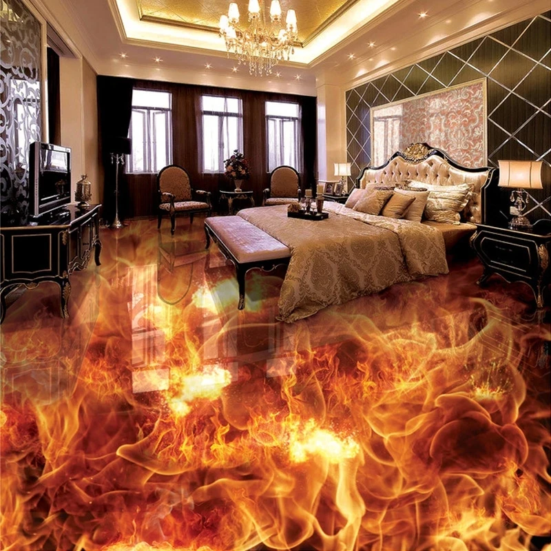 Custom 3D Floor Mural Living Room Bedding Room Floor Decor Self Adhesive Wallpaper Burning Fire bedroom restaurant study Hotel