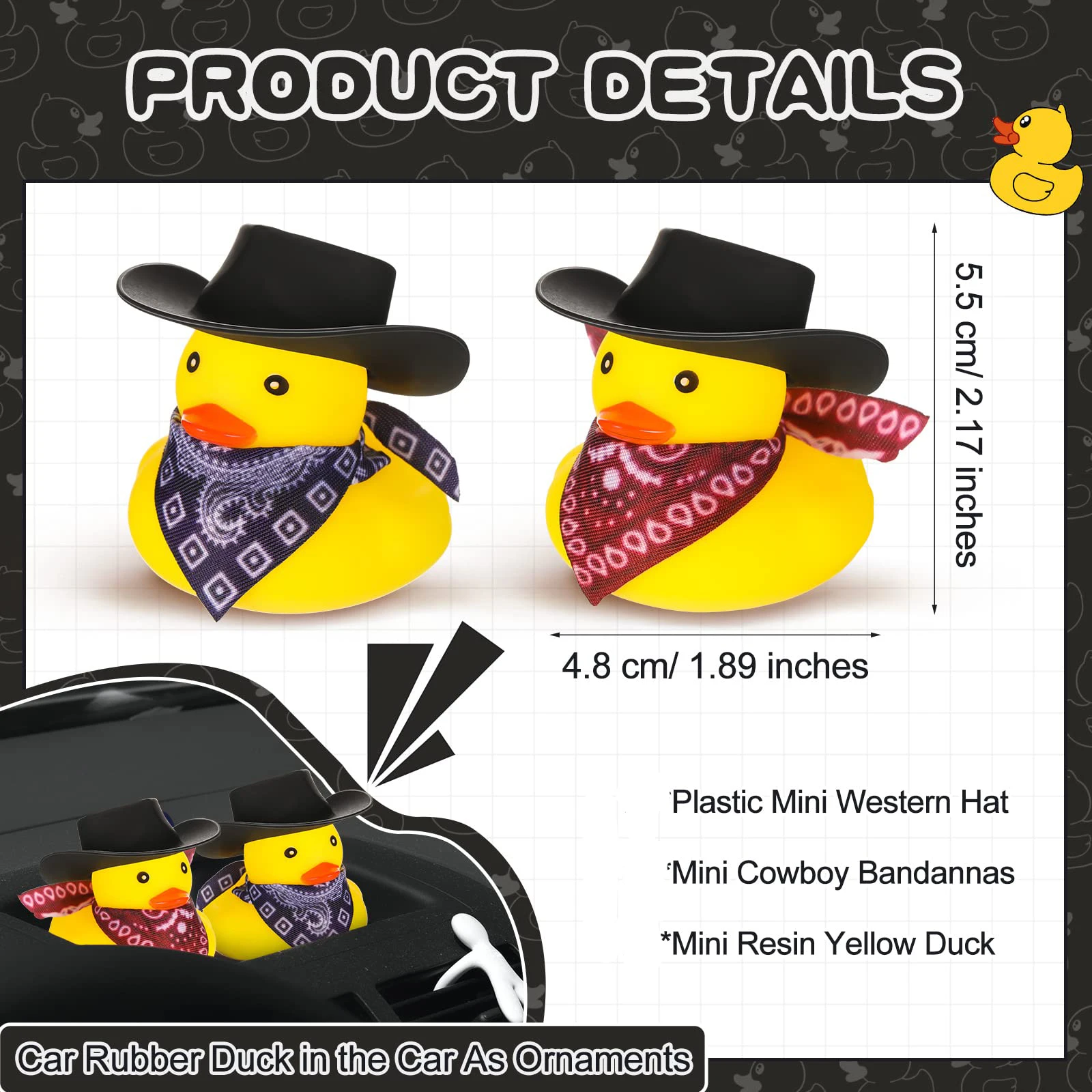 6-60 Set  Brown Cowboy Rubber Duck Bulk Mini Yellow Duckies Party Tiny Ducks Toy Bandanas for Summer Shower Party Favor
